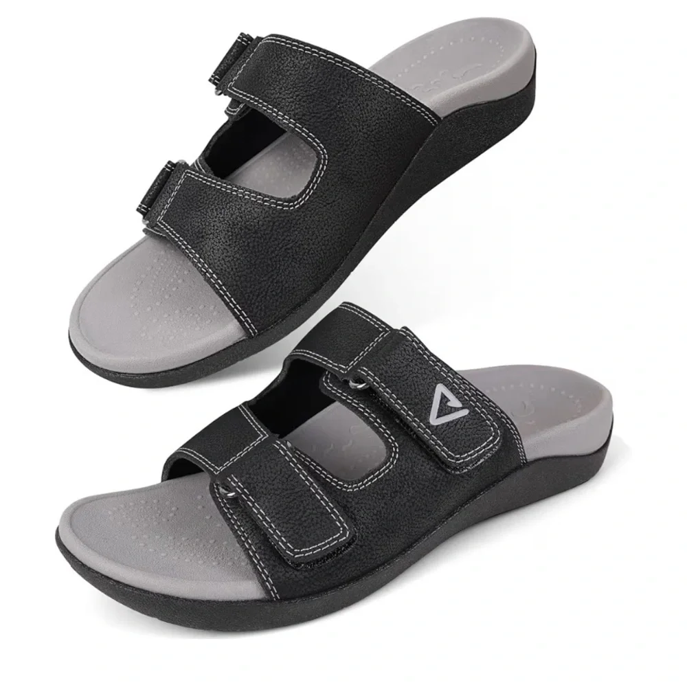 V Step Orthopedic Slides Womens Size 10 Mens 9 Black Adjustable Arch Support New